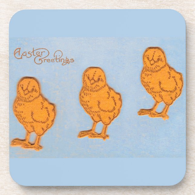 Easter Greetings Chicks in Blue Coaster (Front)