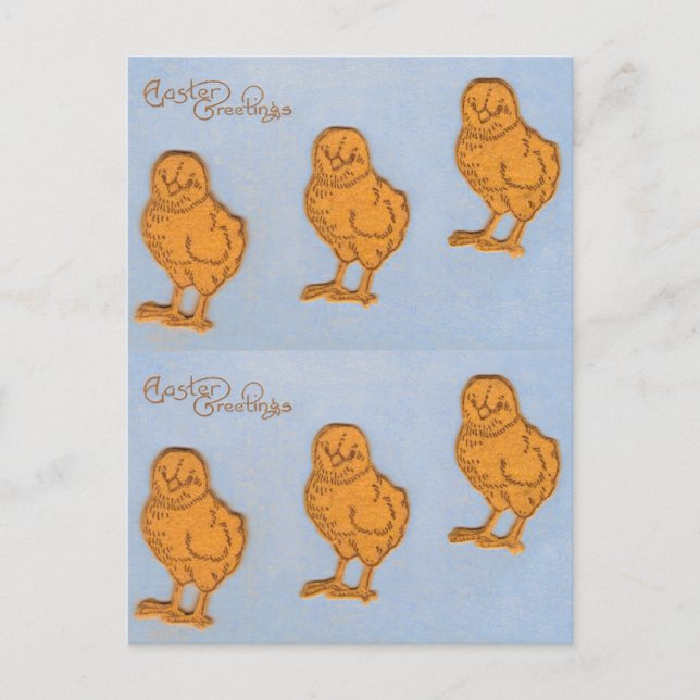 Easter Greetings Chicks in Blue Holiday Postcard (Front)