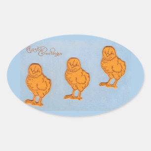Easter Greetings Chicks in Blue Oval Sticker