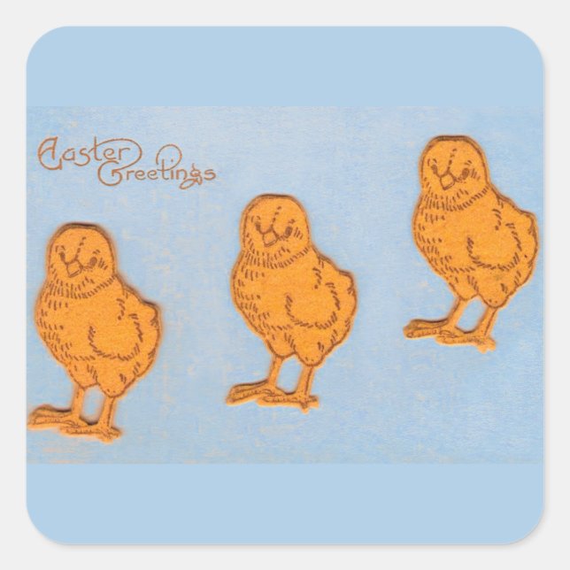 Easter Greetings Chicks in Blue Square Sticker (Front)