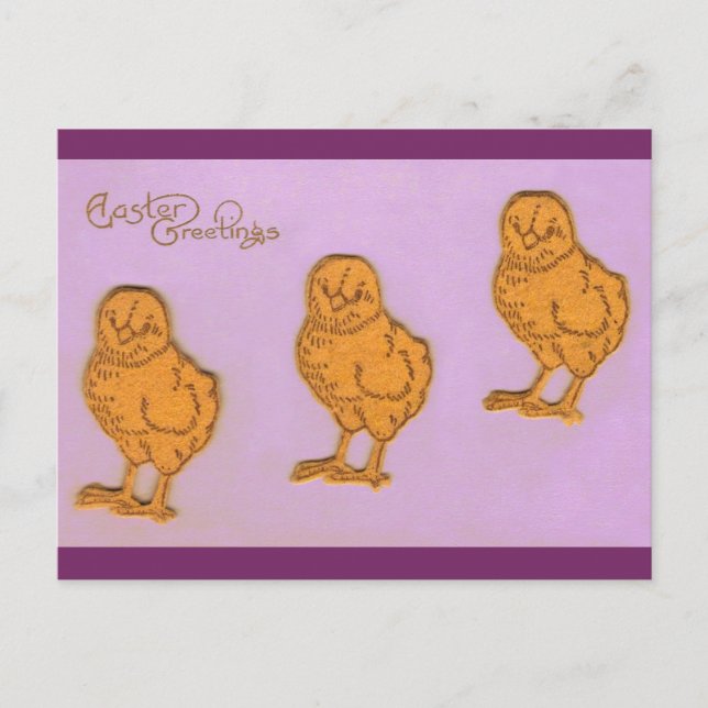 Easter Greetings Chicks Purple Holiday Postcard (Front)