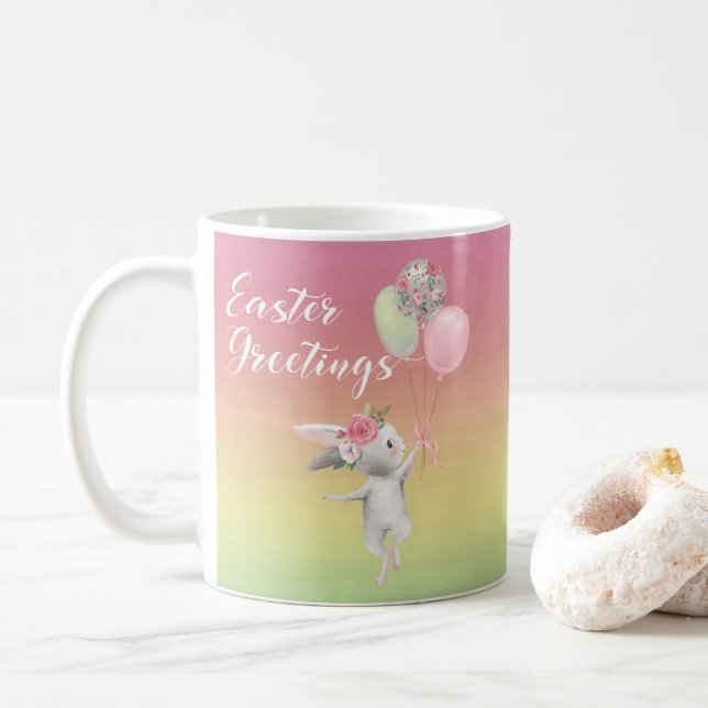 Easter Greetings Cute Ballerina Bunny Pastel Coffee Mug (With Donut)