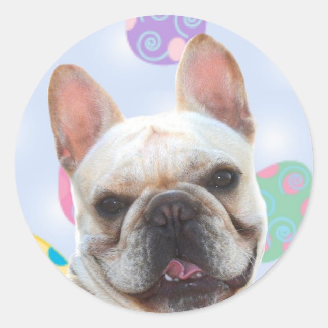 Easter Greetings French Bulldog Classic Round Sticker (Front)