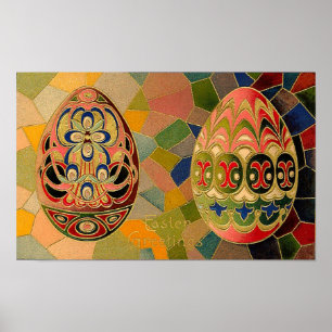 Easter Greetings Painted Eggs Vintage Poster