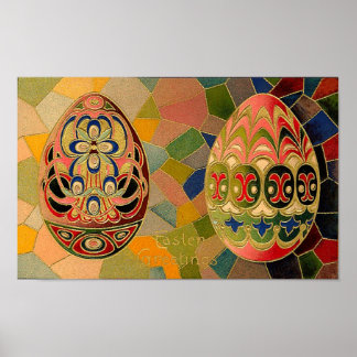 Easter Greetings Painted Eggs Vintage Poster