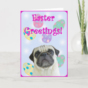 Easter Greetings pug Holiday Card