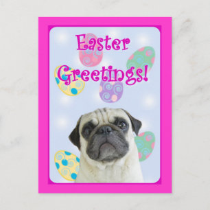 Easter Greetings pug Holiday Postcard