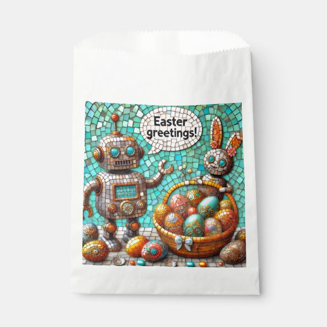 EASTER GREETINGS ~ Robot Bunny and Easter Eggs ~ Favour Bag (Front)