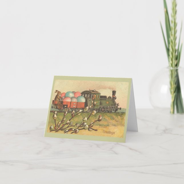 Easter Greetings With Egg Train Vintage Holiday Card (Front)
