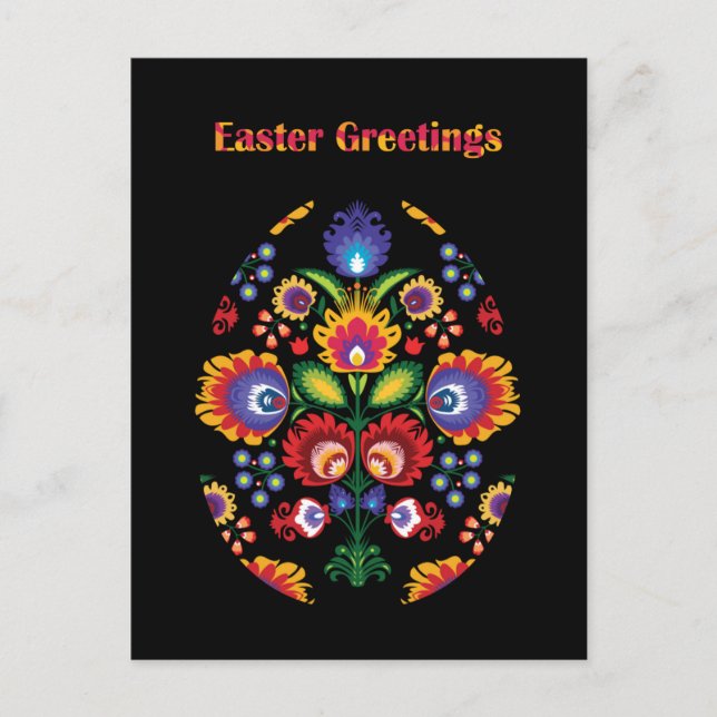 Easter Greetings with Pisanka - Easter Egg Postcard (Front)