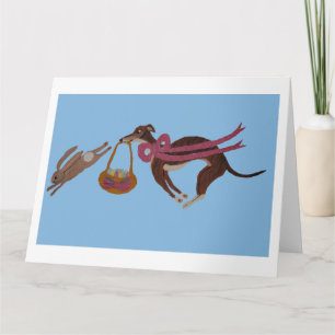 Easter Greyhound chasing bunny Card