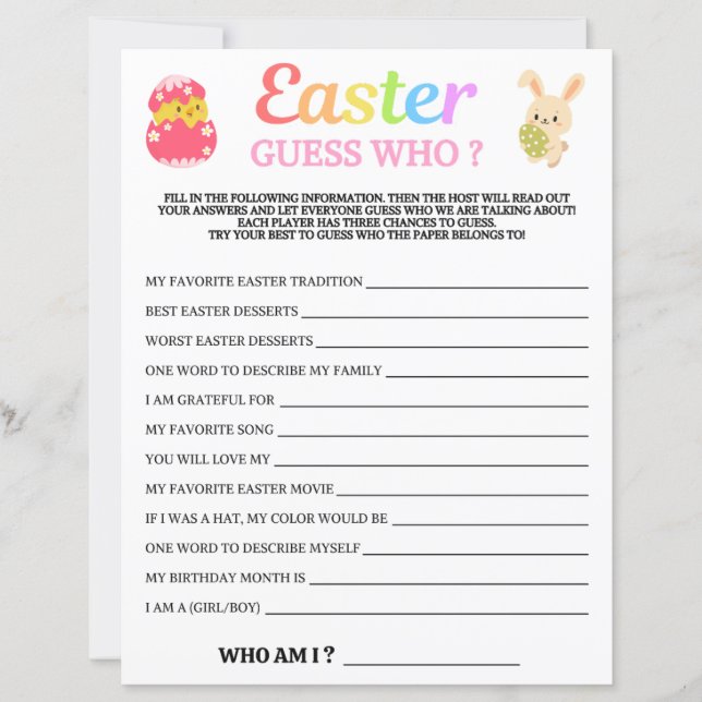 Easter Guess Who Game (Front)