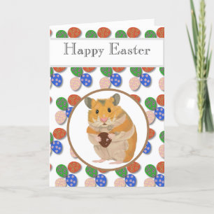 Easter Hamster with Chocolate Eggs Editable Holiday Card
