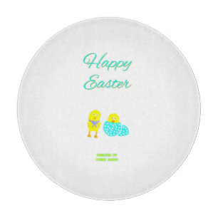 Easter Hatchlings Round Glass Cutting Board