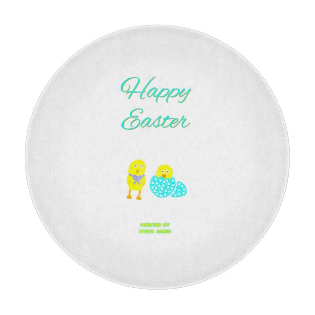 Easter Hatchlings Round Glass Cutting Board (Front)