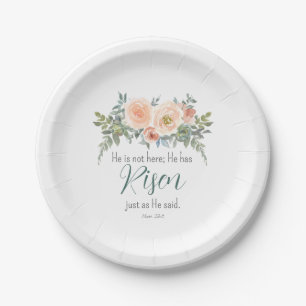 Easter He has Risen Scripture Watercolor Paper Plate