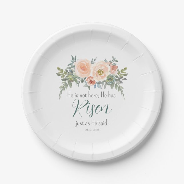 Easter He has Risen Scripture Watercolor Paper Plate (Front)