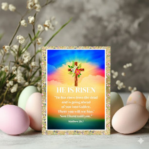 EASTER He Is Risen Christian Cross and florals Holiday Card
