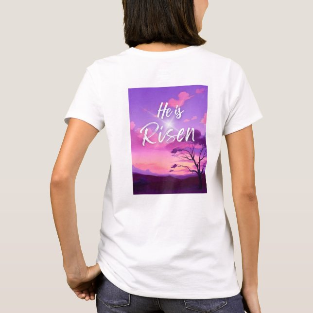 Easter "He is Risen" Christian Front Back Women's T-Shirt (Back)