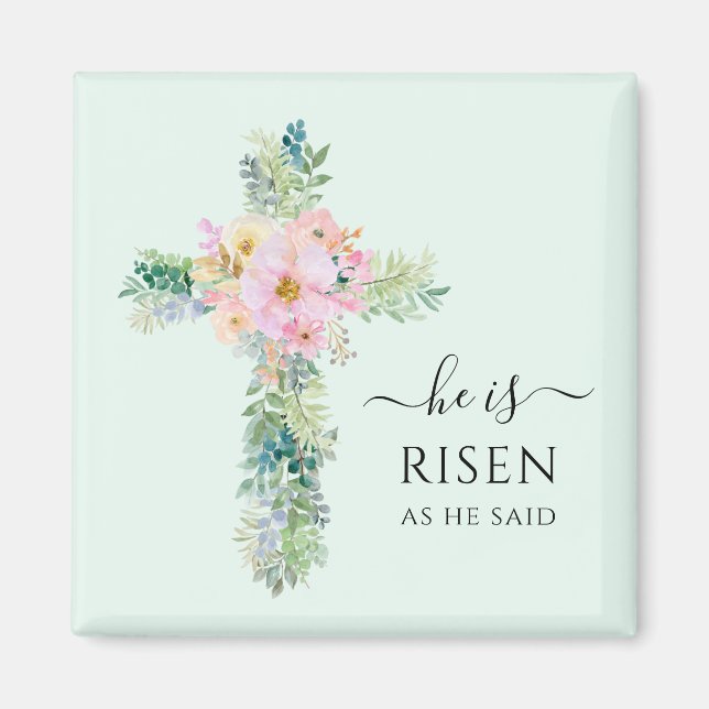 Easter He is Risen Watercolor Cross Magnet (Front)