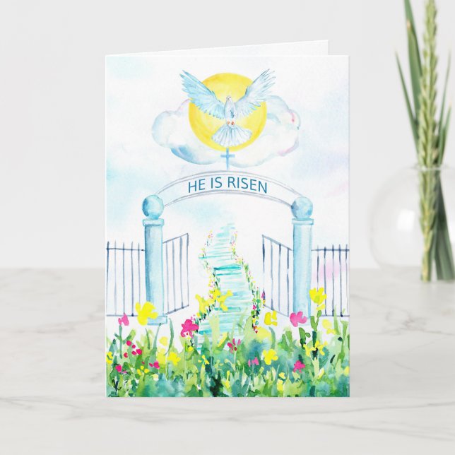 Easter He is Risen with Cross and Dove Card (Front)
