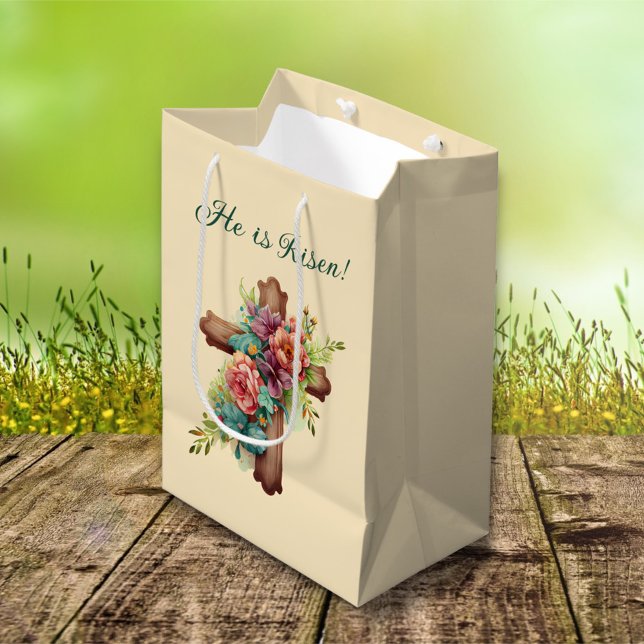 Easter “He is Risen” with customizable interior Medium Gift Bag (Creator Uploaded)