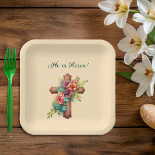 Easter “He is Risen” with customizable interior Paper Plate