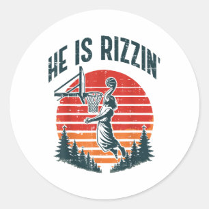 Easter He Is Rizzin Retro Basketball Religious Men Classic Round Sticker