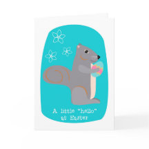 Easter Hello Cute Grey Squirrel with Egg