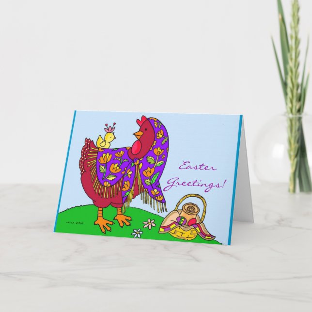 Easter Hen Ukrainian Folk Art by Vera Trembach Holiday Card (Front)