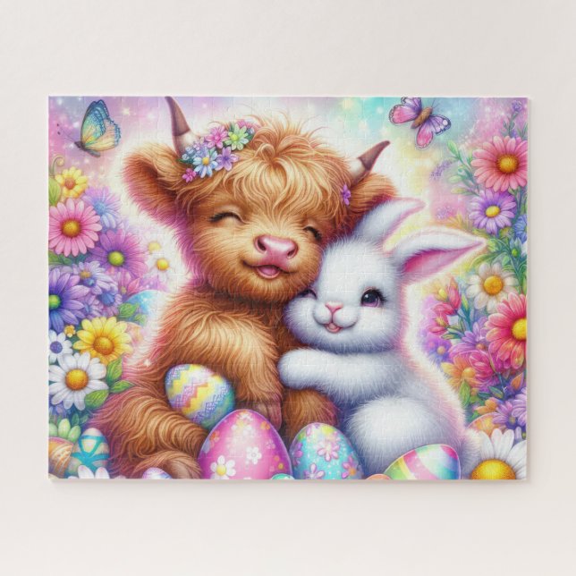 Easter Highland Cow Easter Bunny Jigsaw Puzzle (Horizontal)