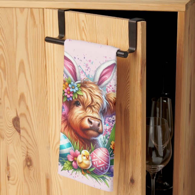 Easter Highland Cow Kitchen Towel (Thirds Fold)