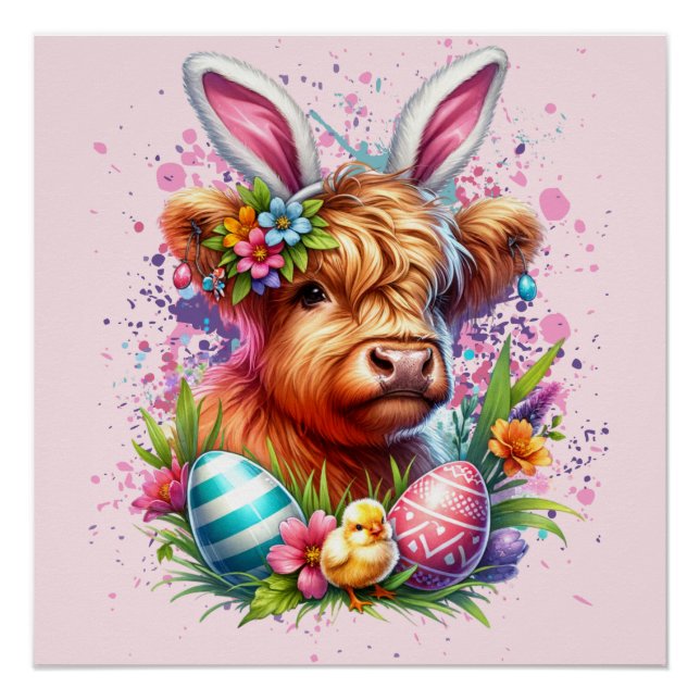 Easter Highland Cow Poster (Front)