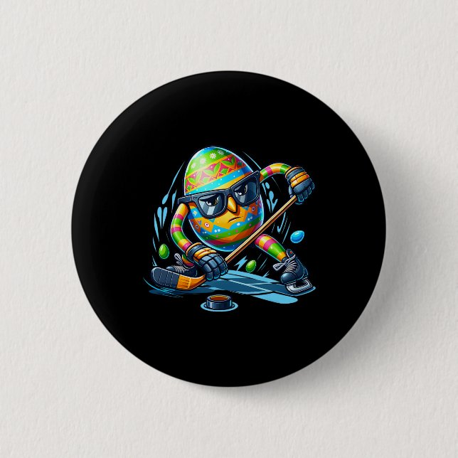 Easter Hockey Player Eggs Egg Bunny Rabbits Men Wo 2 Inch Round Button (Front)