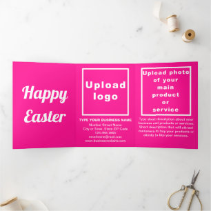 Easter Holiday Business Pink Trifold Holiday Card