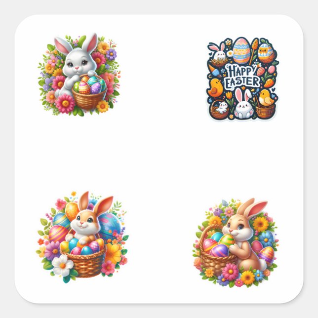 Easter Holiday Cartoon 4 Pack Square Sticker (Front)