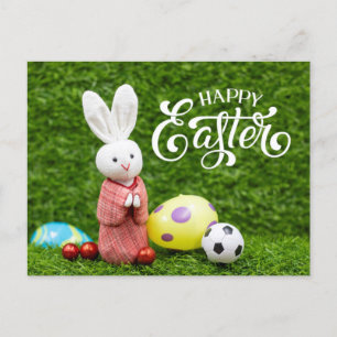 Easter Holiday with Soccer ball Easter eggs green Postcard