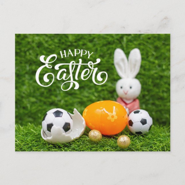 Easter Holiday with Soccer ball Easter eggs green  Postcard (Front)