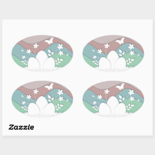 Easter holidays egg hunt papercut design oval sticker