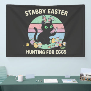 Easter Hunting For Eggs Funny Cat Banner