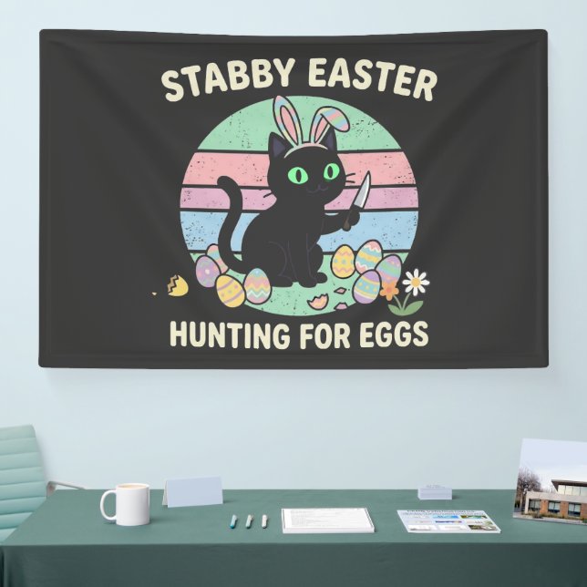 Easter Hunting For Eggs Funny Cat Banner (Tradeshow)