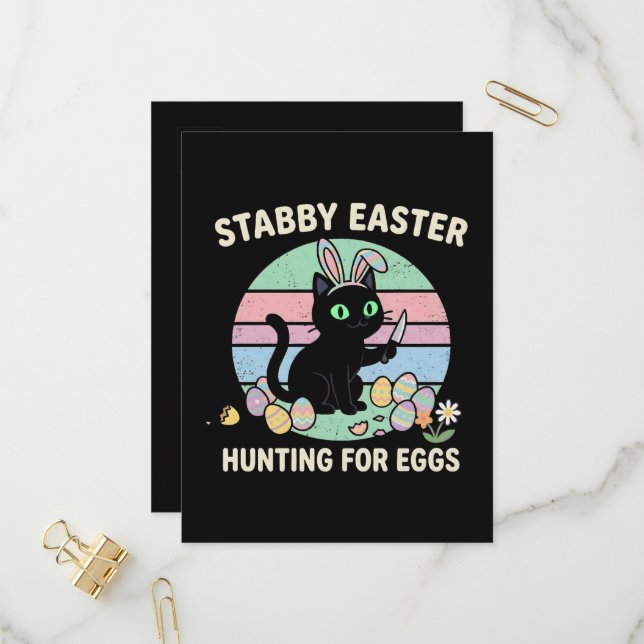 Easter Hunting For Eggs Funny Cat Invitation Postcard (Front/Back In Situ)