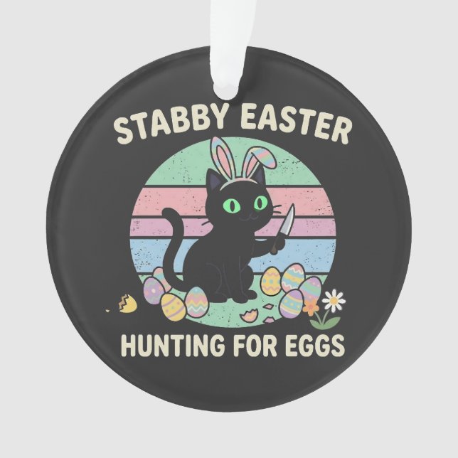 Easter Hunting For Eggs Funny Cat Ornament (Front)