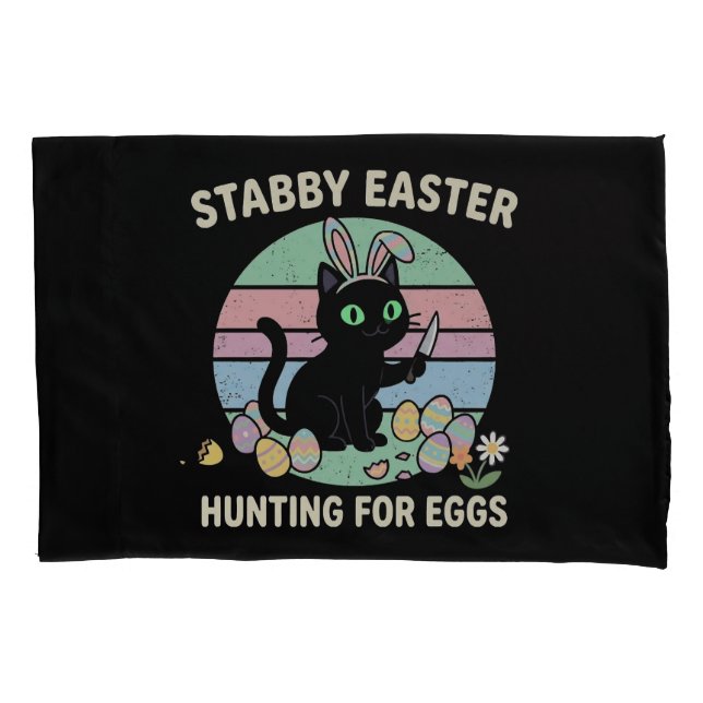 Easter Hunting For Eggs Funny Cat Pillowcase (Front)