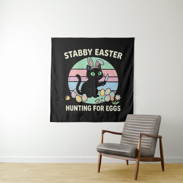 Easter Hunting For Eggs Funny Cat Tapestry (In Situ)