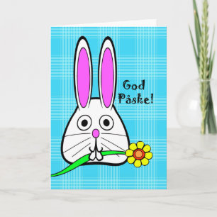 Easter in Danish, God Påske, Bunny and Flower Holiday Card