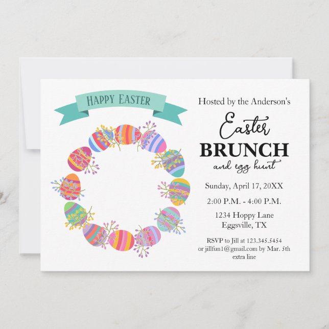 Easter Invitation Brunch Wreath of Eggs  (Front)