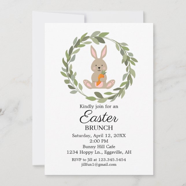 Easter Invitation Cute Bunny for your party (Front)