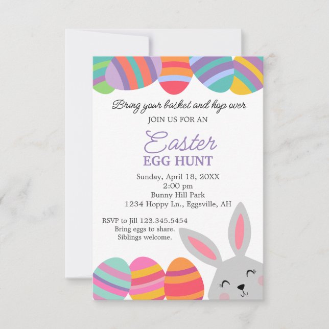 Easter Invitation Cute Bunny Pretty Eggs (Front)