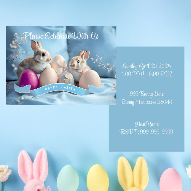 Easter Invitation Two Rabbits & Easter Eggs (Creator Uploaded)